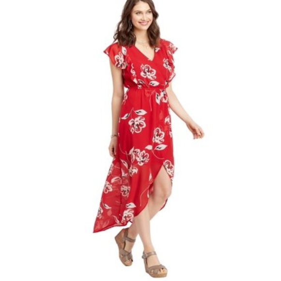 Maurices Dresses & Skirts - Red Floral Maurices High Low Dress
